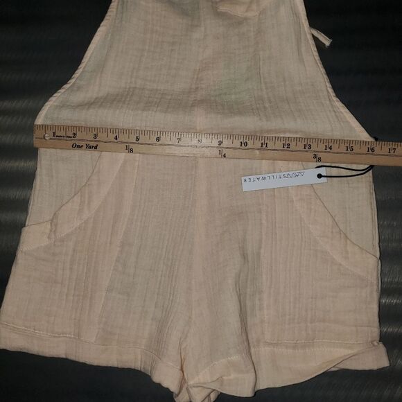 STILLWATER Some Beachy Shorteral Slubbed Cotton Peach Short Overalls NWT XS - Picture 9 of 12
